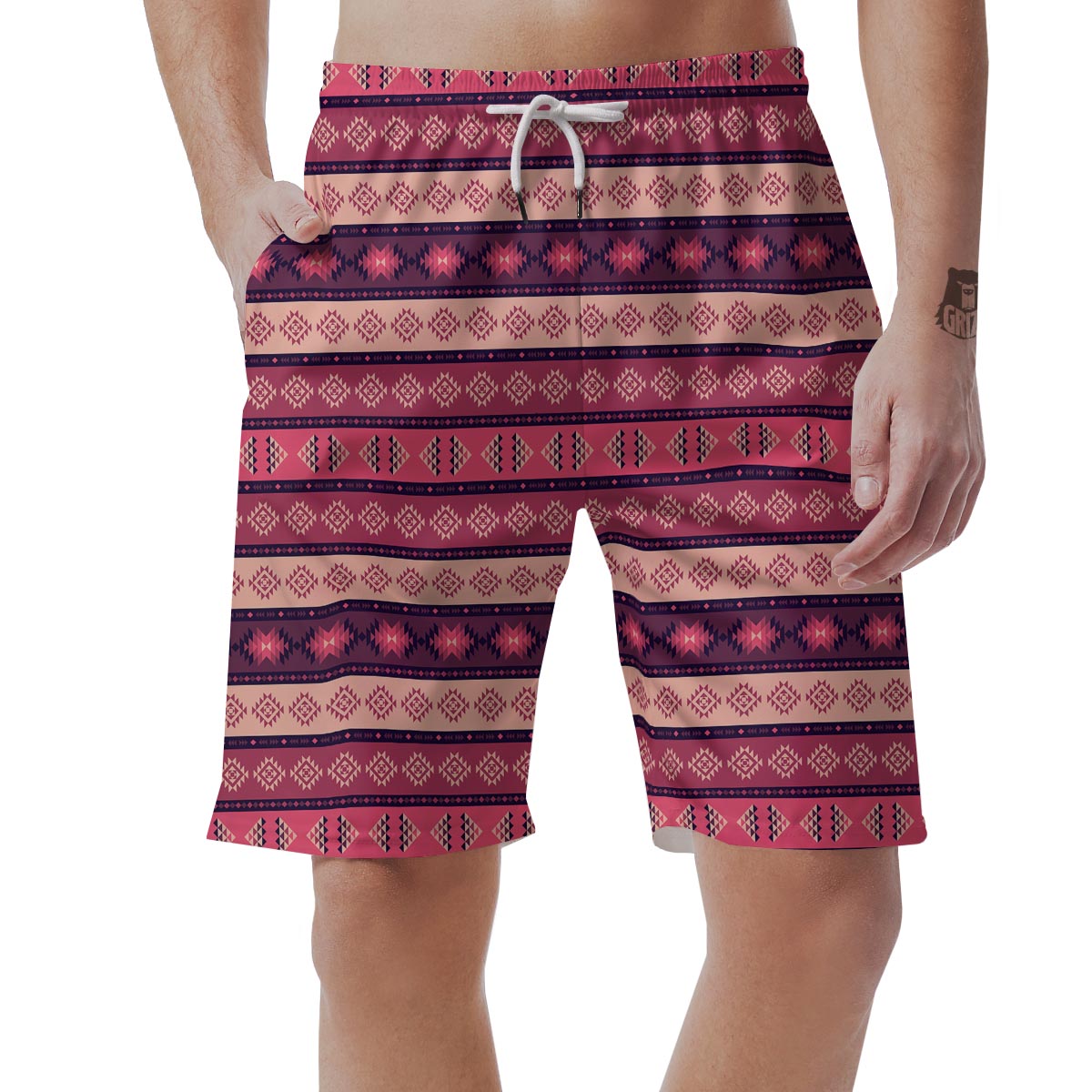 Stripe Southwestern Print Pattern Men's Shorts-grizzshop