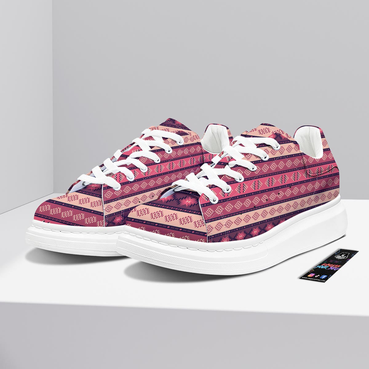 Stripe Southwestern Print Pattern Platform Shoes-grizzshop