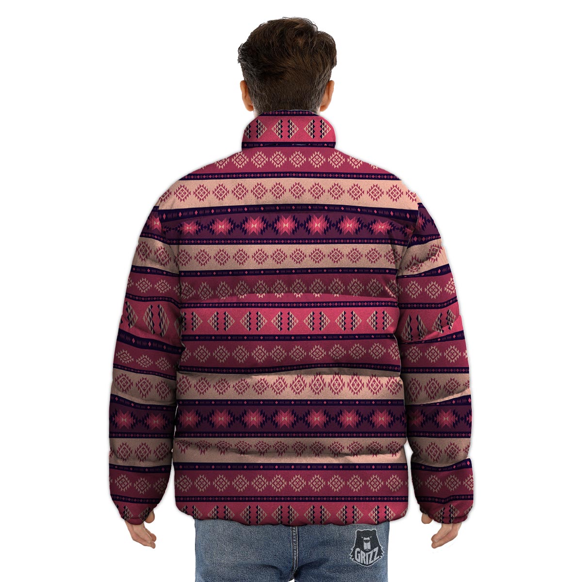 Stripe Southwestern Print Pattern Puffer Jacket-grizzshop