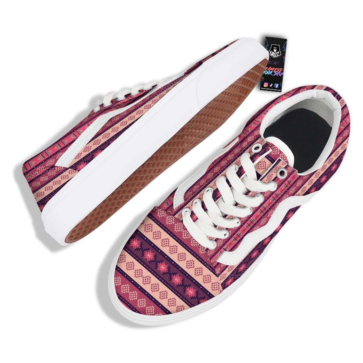 Stripe Southwestern Print Pattern Skate Shoes-grizzshop