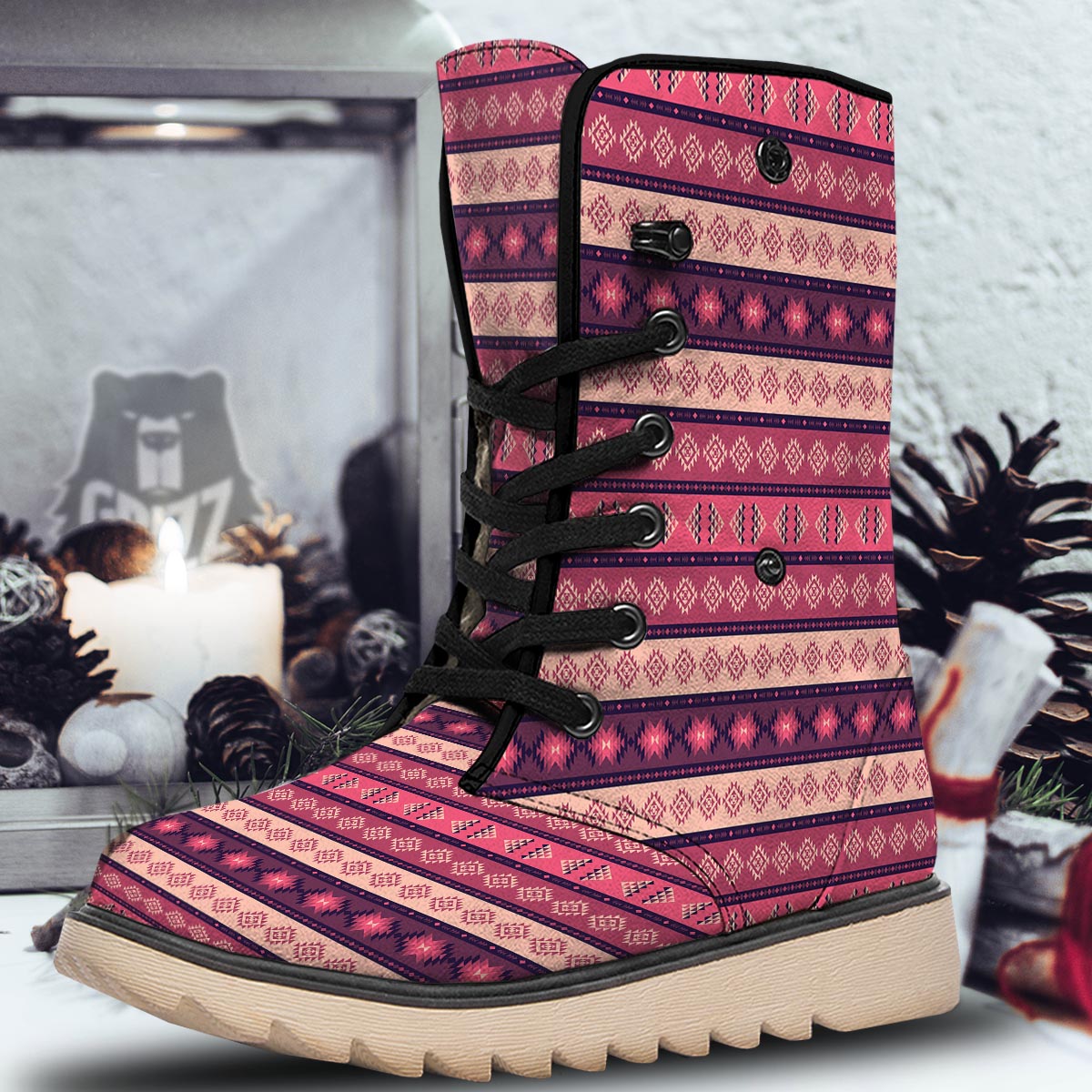 Stripe Southwestern Print Pattern Snow Boots-grizzshop