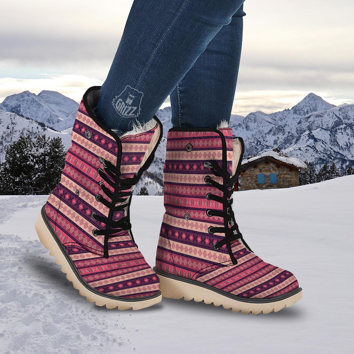 Stripe Southwestern Print Pattern Snow Boots-grizzshop