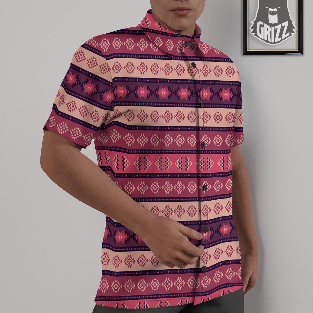 Stripe Southwestern Print Pattern Untucked Shirts-grizzshop
