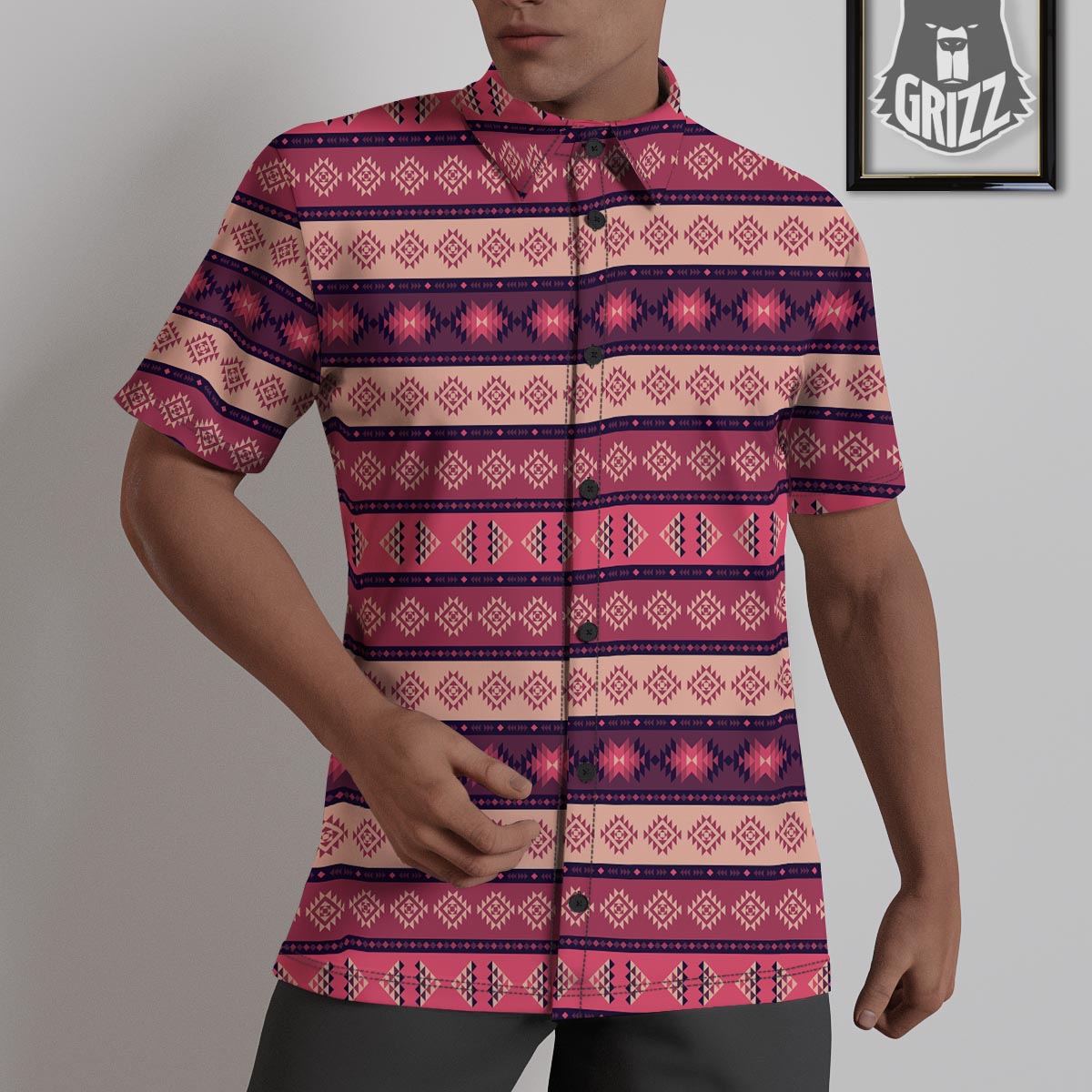 Stripe Southwestern Print Pattern Untucked Shirts-grizzshop