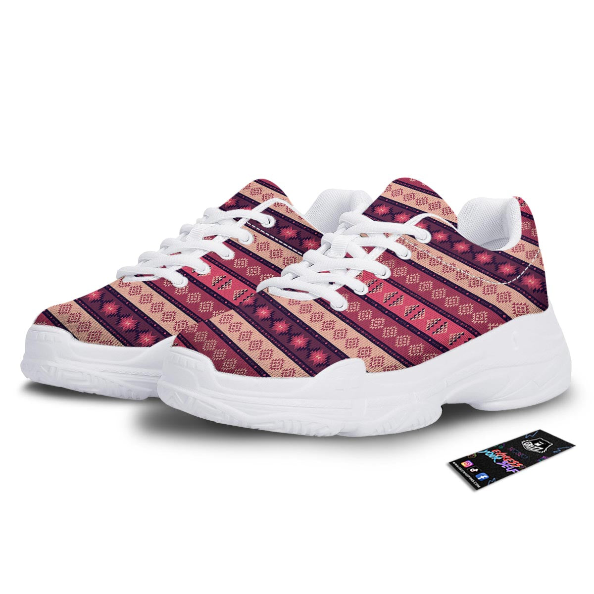 Stripe Southwestern Print Pattern White Chunky Shoes-grizzshop