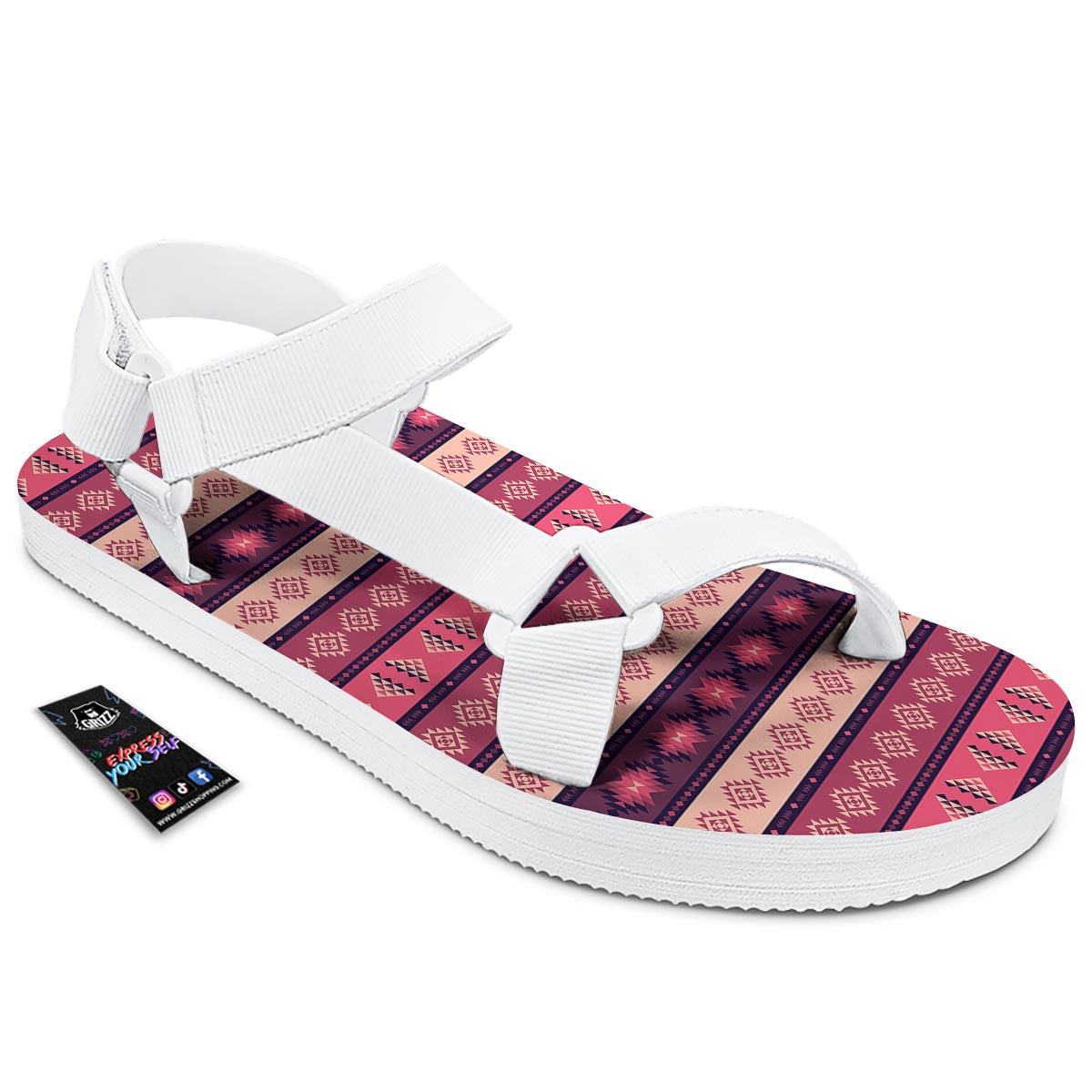 Stripe Southwestern Print Pattern White Open Toe Sandals-grizzshop