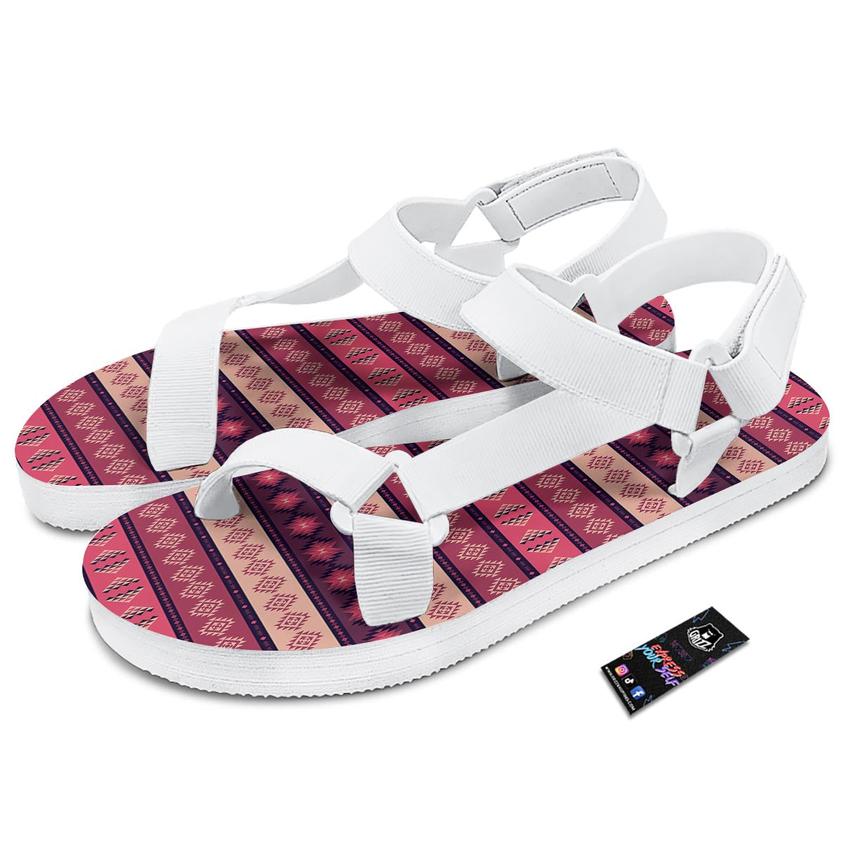Stripe Southwestern Print Pattern White Open Toe Sandals-grizzshop