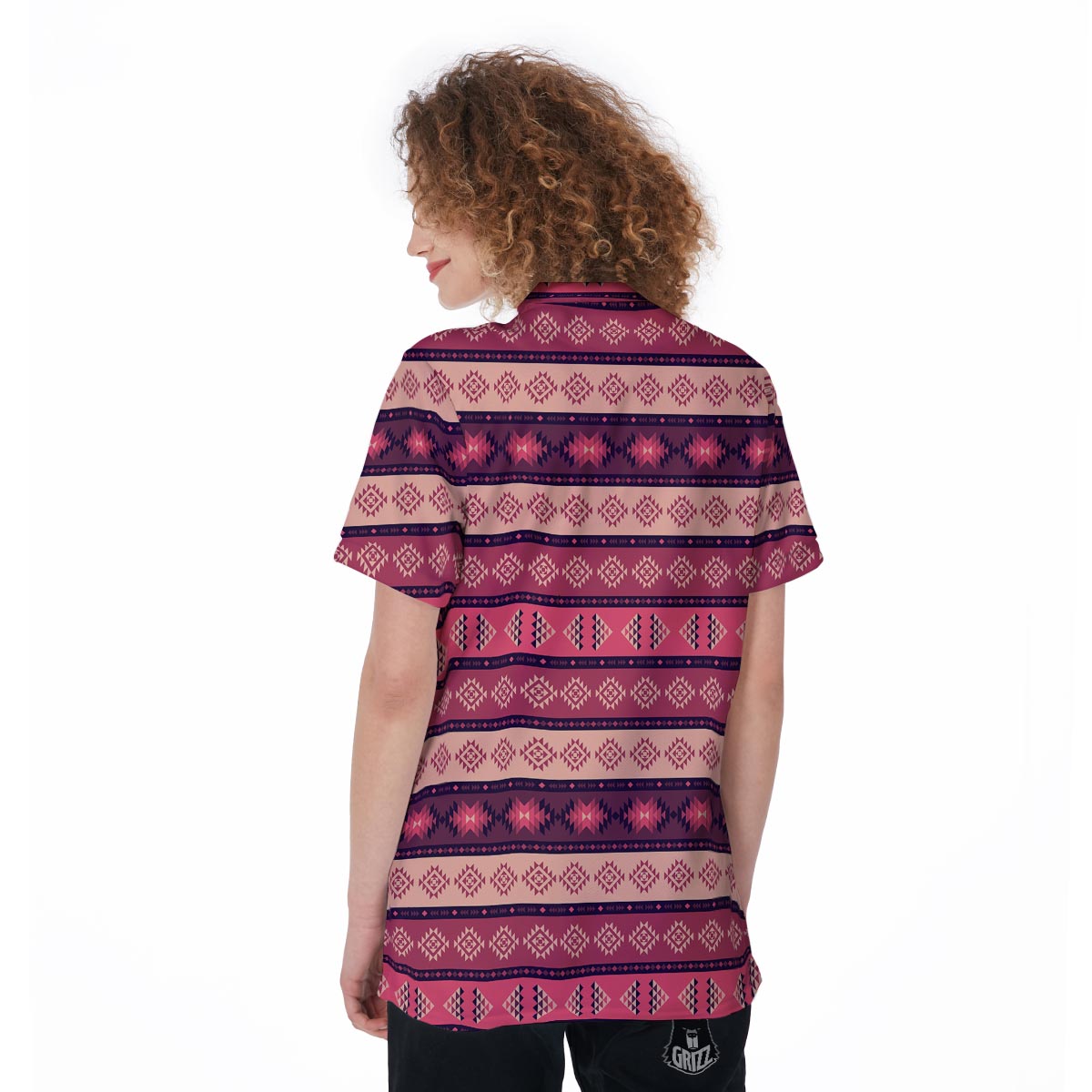Stripe Southwestern Print Pattern Women's Golf Shirts-grizzshop