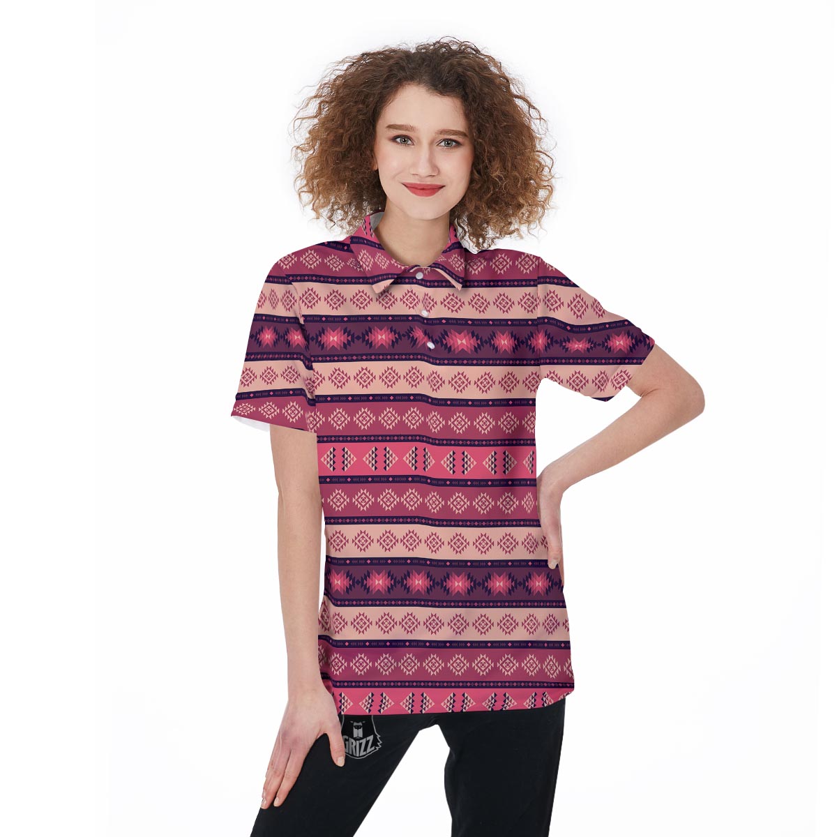 Stripe Southwestern Print Pattern Women's Golf Shirts-grizzshop