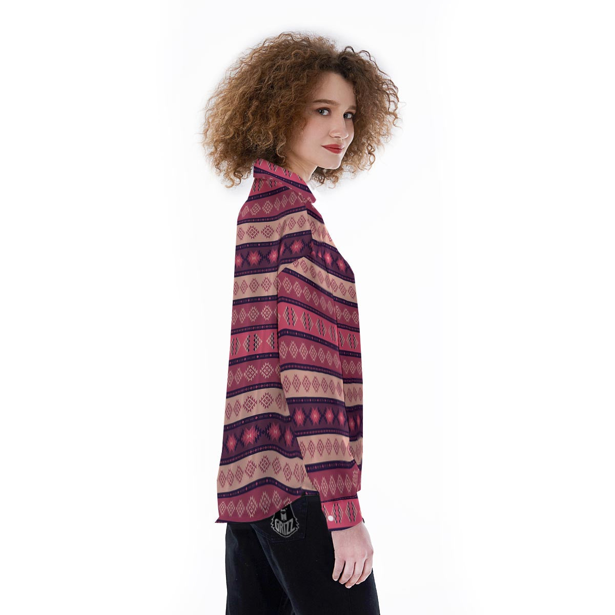 Stripe Southwestern Print Pattern Women's Long Sleeve Shirts-grizzshop
