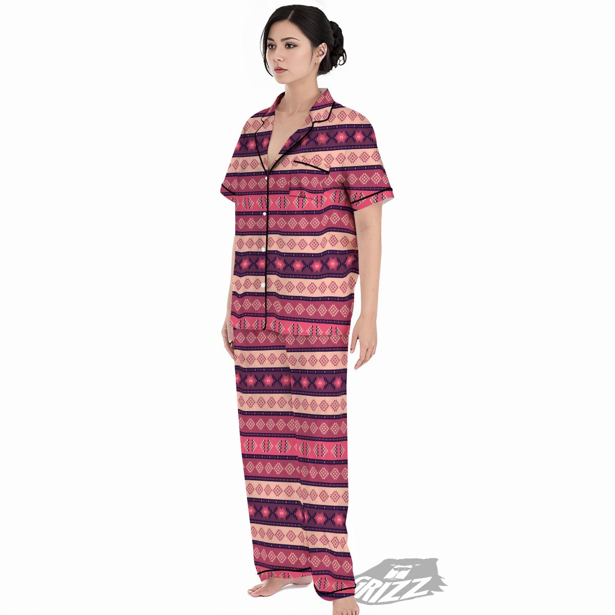 Stripe Southwestern Print Pattern Women's Pajamas Set-grizzshop