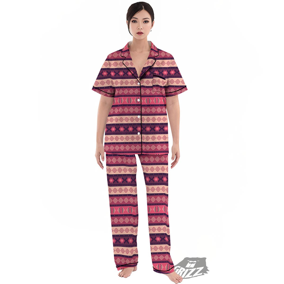 Stripe Southwestern Print Pattern Women's Pajamas Set-grizzshop