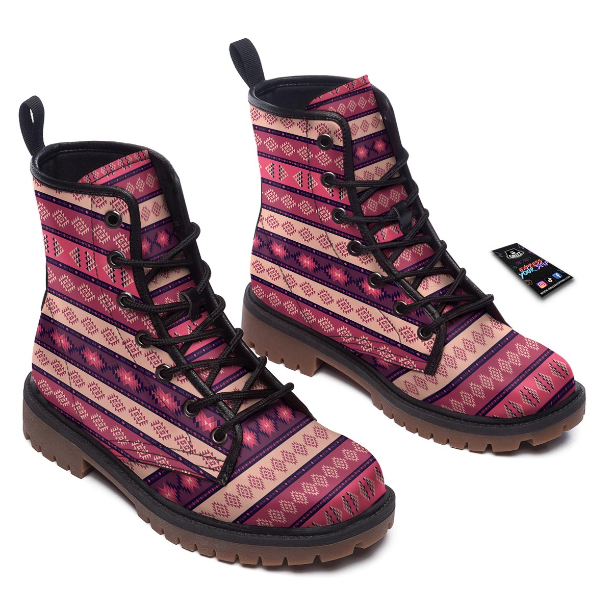 Stripe Southwestern Print Pattern Work Boots-grizzshop