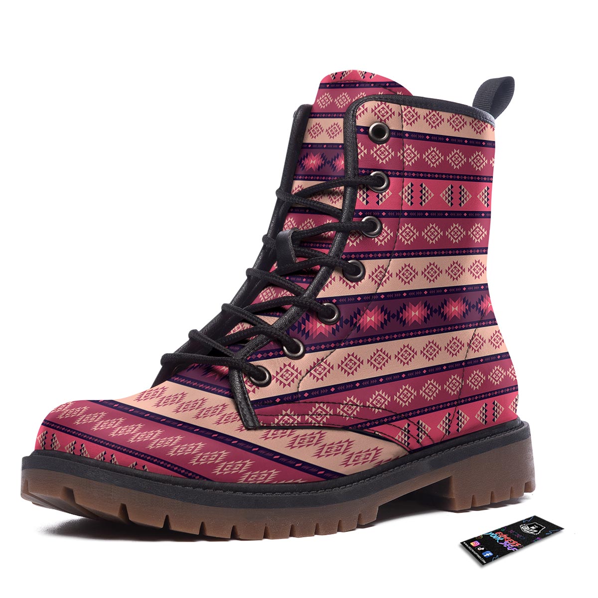 Stripe Southwestern Print Pattern Work Boots-grizzshop