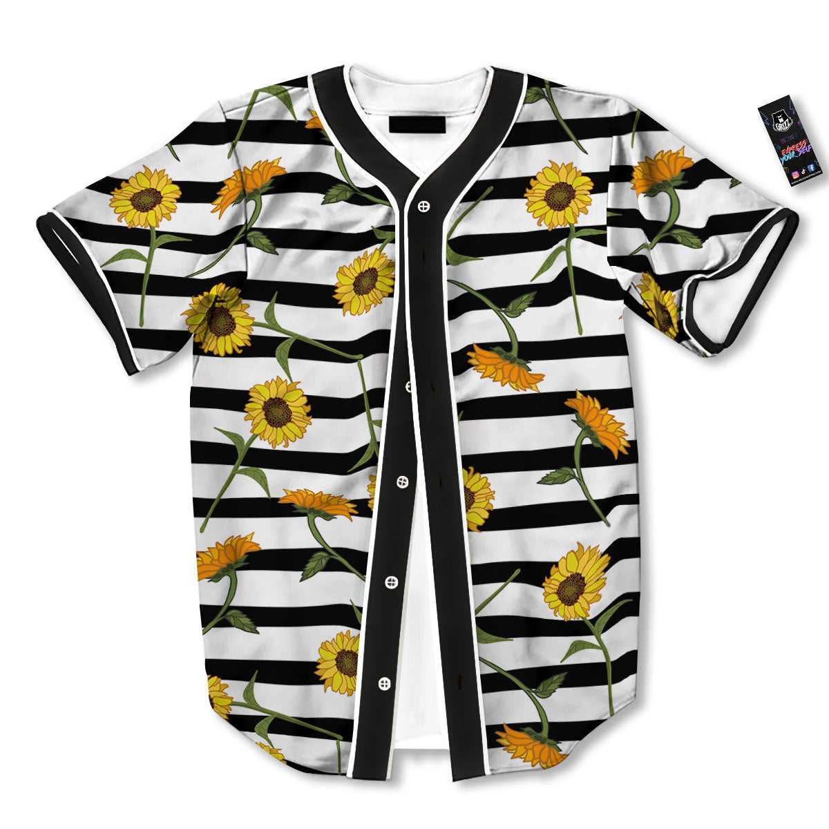 Stripe Sunflower White And Black Print Pattern Baseball Jersey-grizzshop