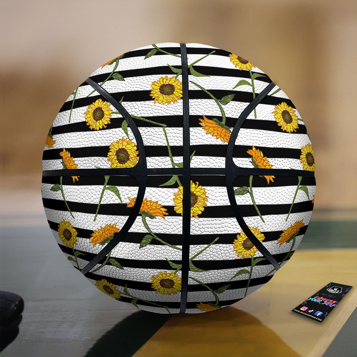 Stripe Sunflower White And Black Print Pattern Basketball