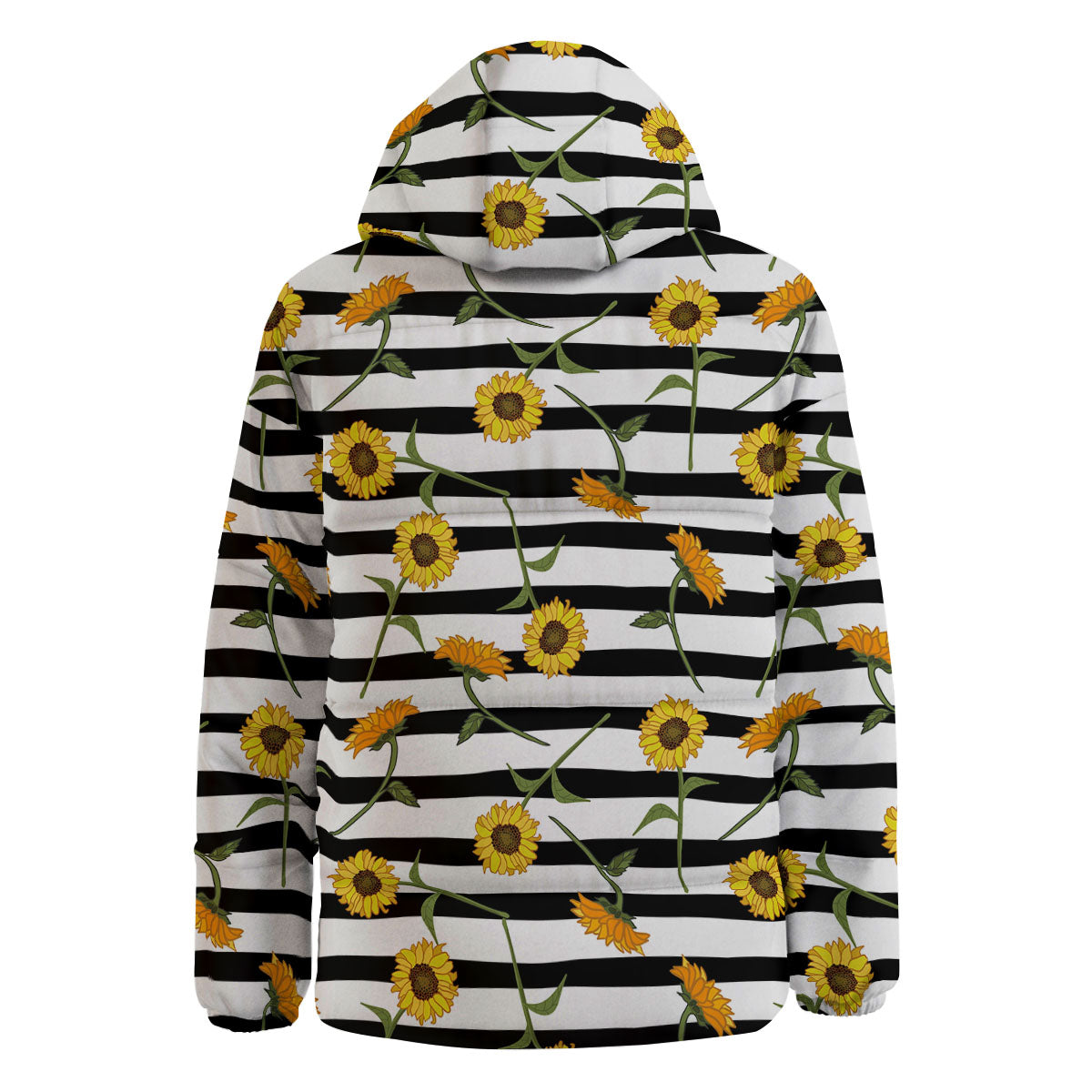 Stripe Sunflower White And Black Print Pattern Down Jacket-grizzshop