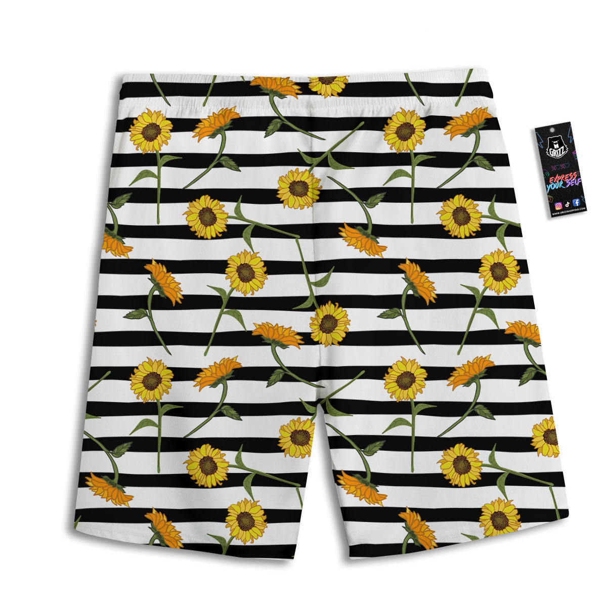 Stripe Sunflower White And Black Print Pattern Men's Athletic Shorts