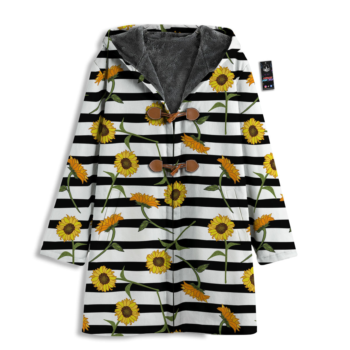 Stripe Sunflower White And Black Print Pattern Men's Windbreaker Jacket-grizzshop