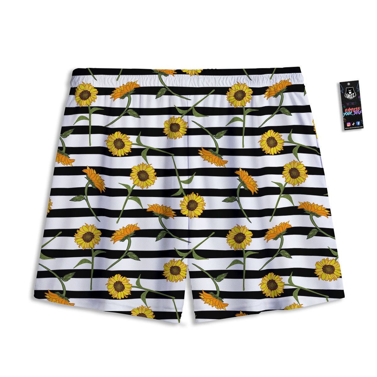 Stripe Sunflower White And Black Print Pattern Mesh Shorts