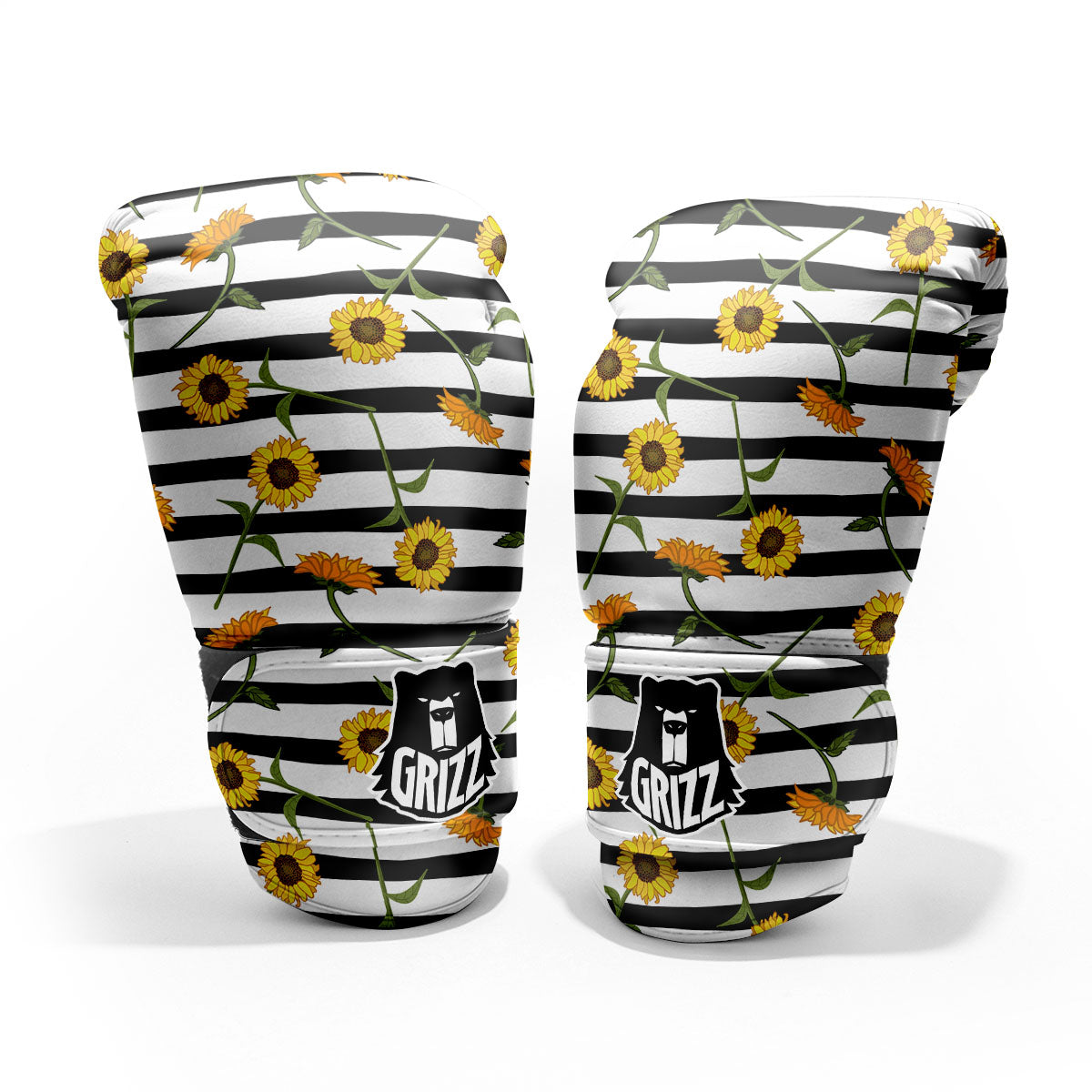 Stripe Sunflower White And Black Print Pattern Pro Boxing Glove
