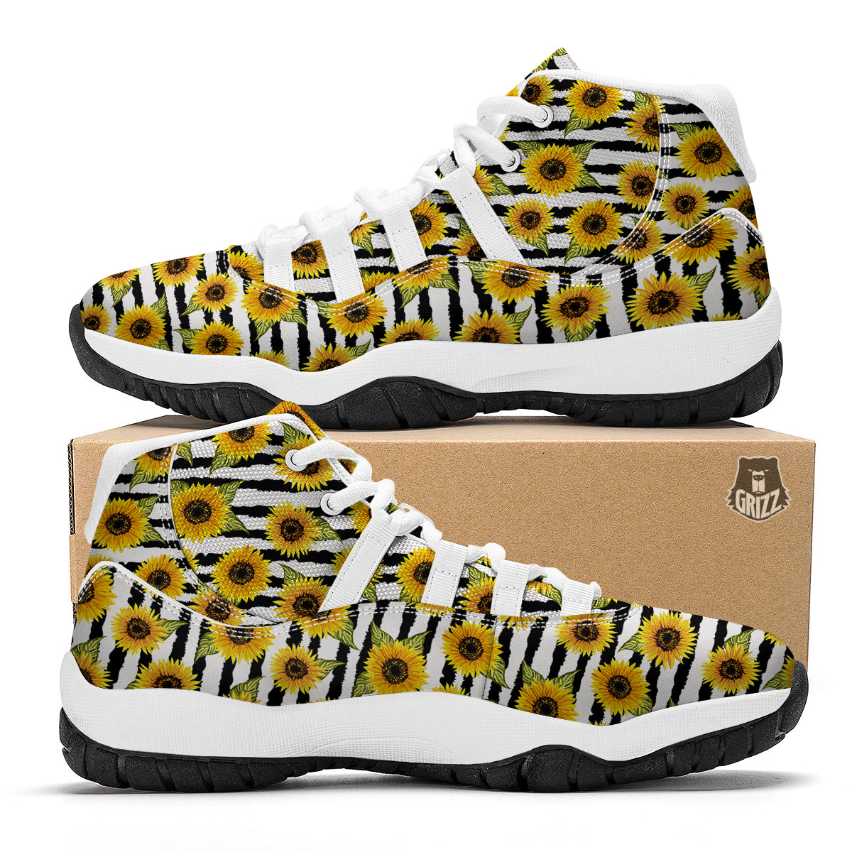 Stripe Sunflower White Bball Shoes-grizzshop