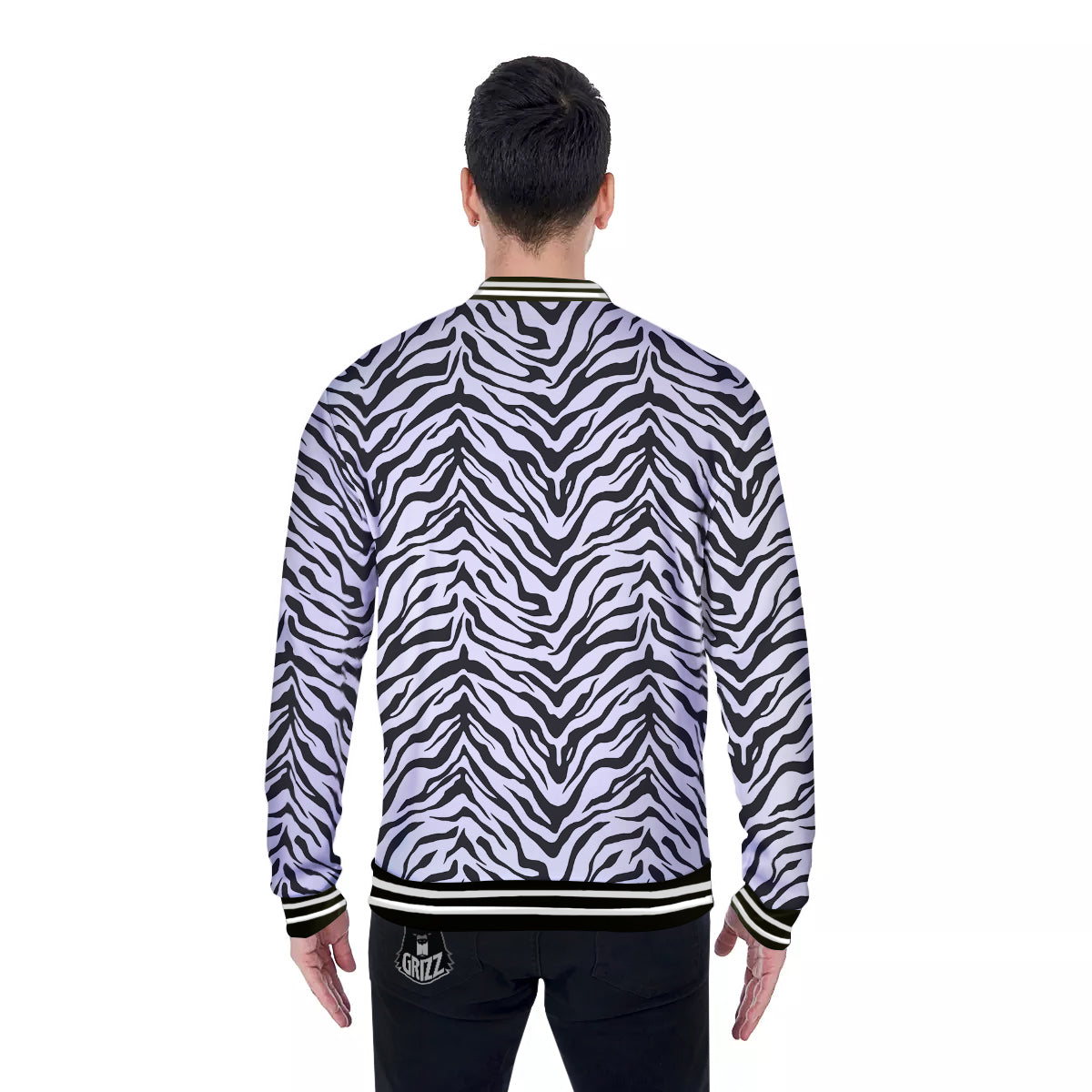 Stripe White Tiger Print Pattern Baseball Jacket-grizzshop