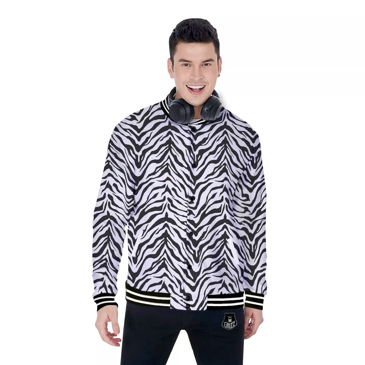 Stripe White Tiger Print Pattern Baseball Jacket-grizzshop