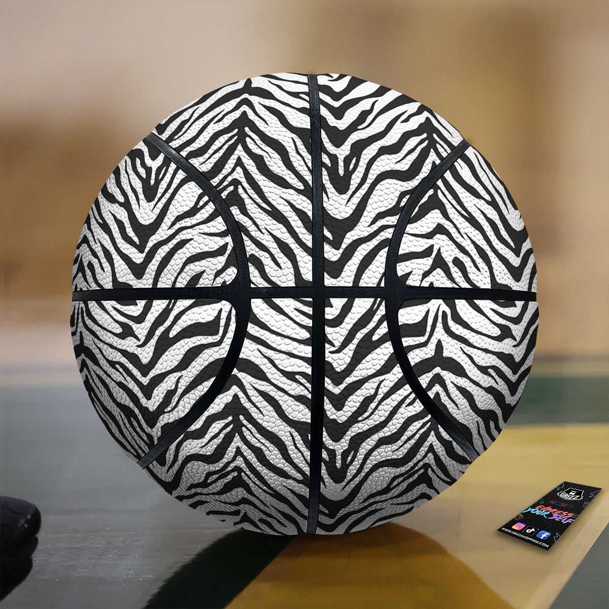 Stripe White Tiger Print Pattern Basketball