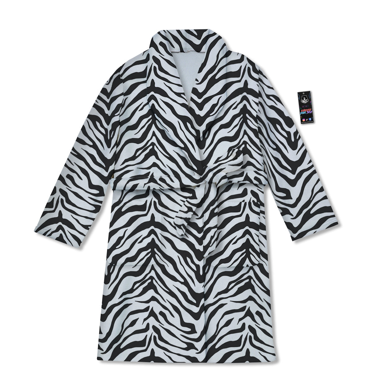 Stripe White Tiger Print Pattern Bathrobe-grizzshop