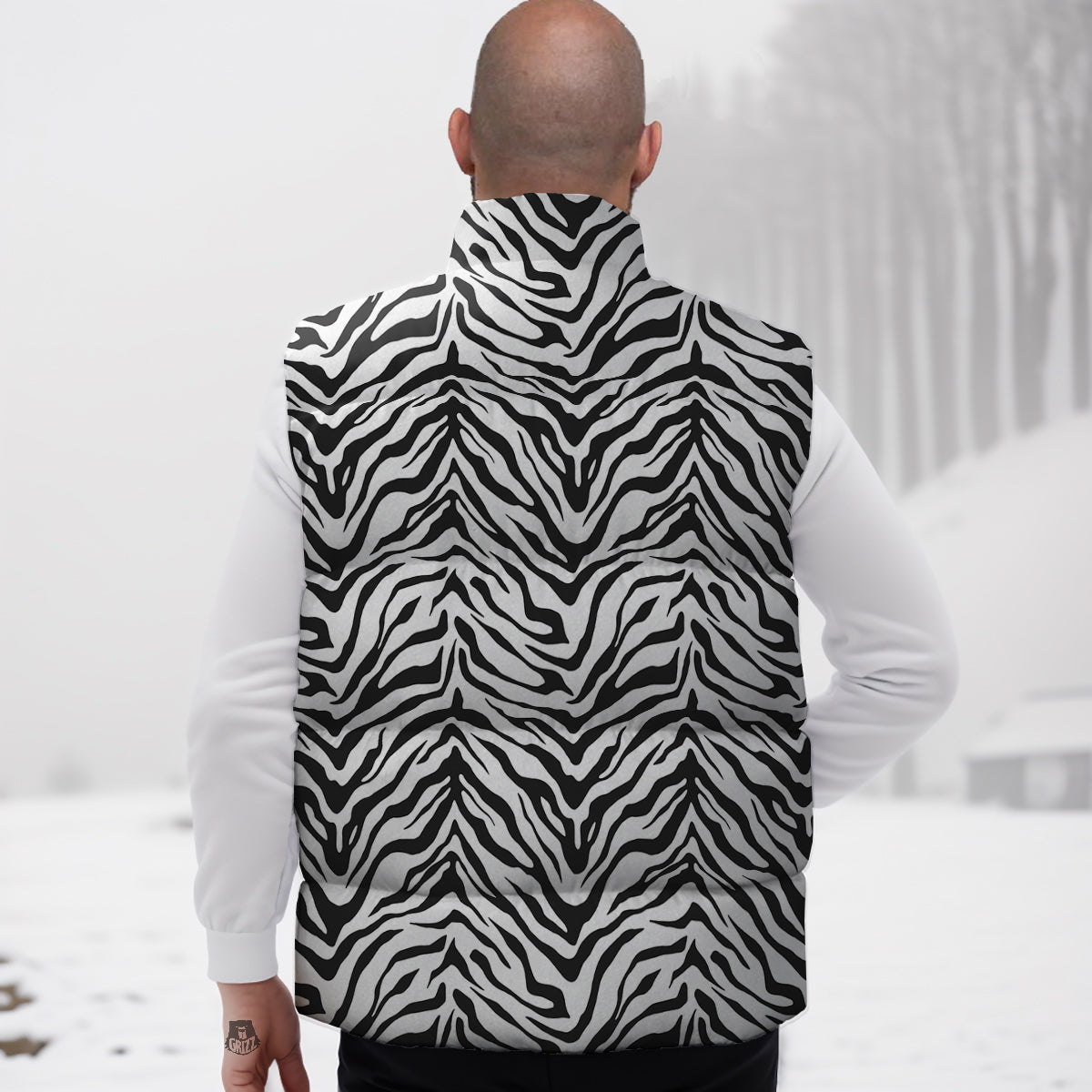 Stripe White Tiger Print Pattern Down Vest