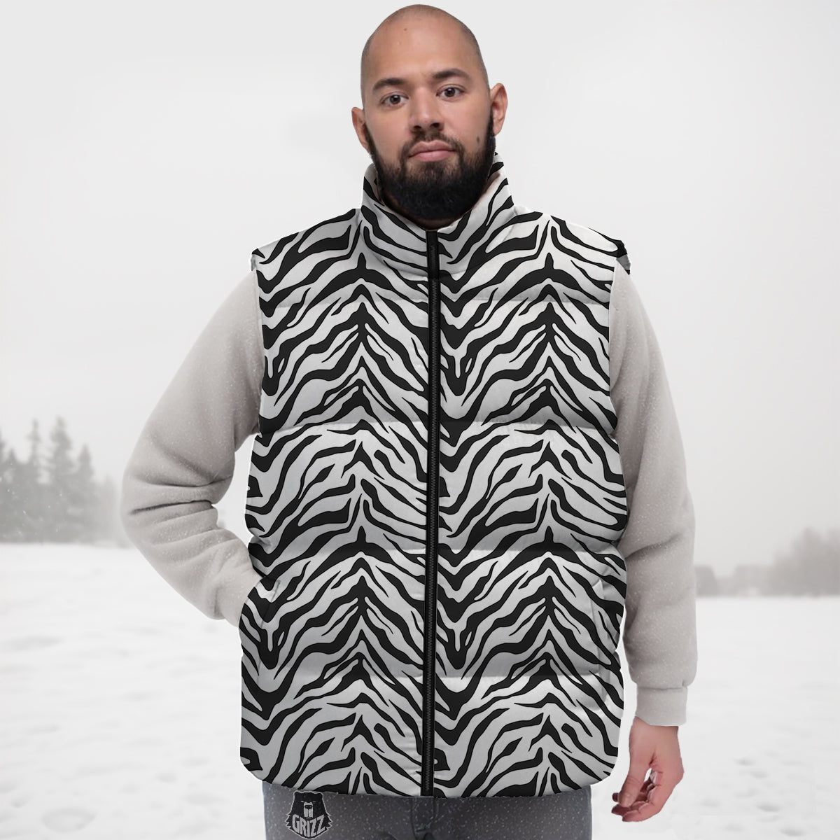 Stripe White Tiger Print Pattern Down Vest