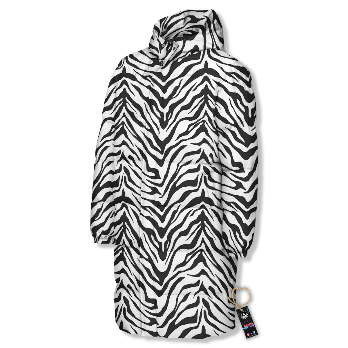 Stripe White Tiger Print Pattern Long Down Jacket-grizzshop
