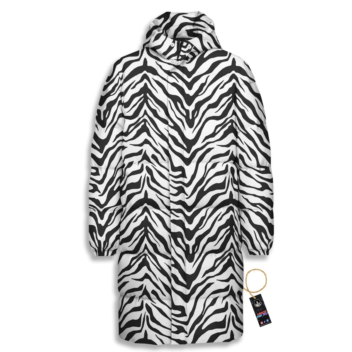 Stripe White Tiger Print Pattern Long Down Jacket-grizzshop