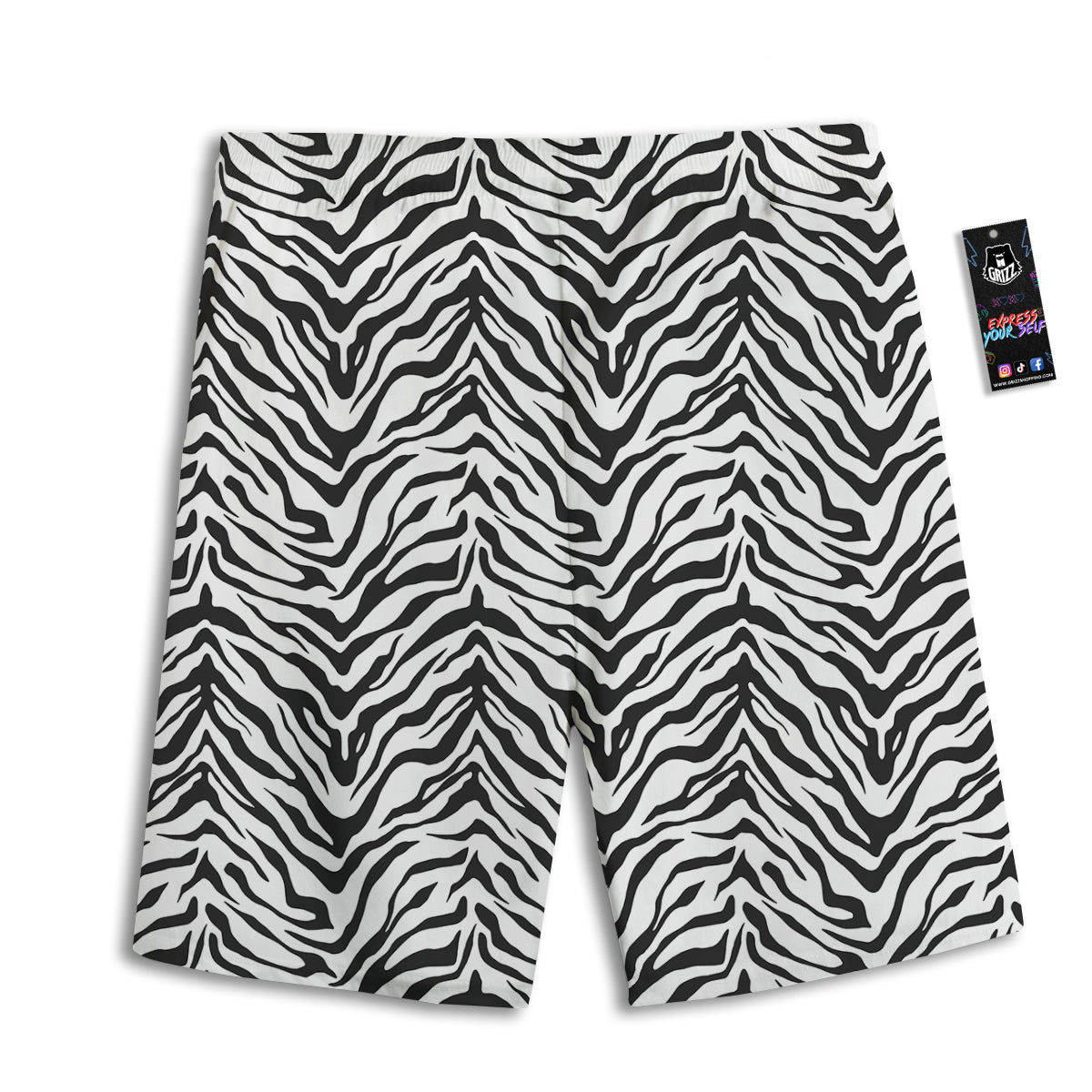 Stripe White Tiger Print Pattern Men's Athletic Shorts