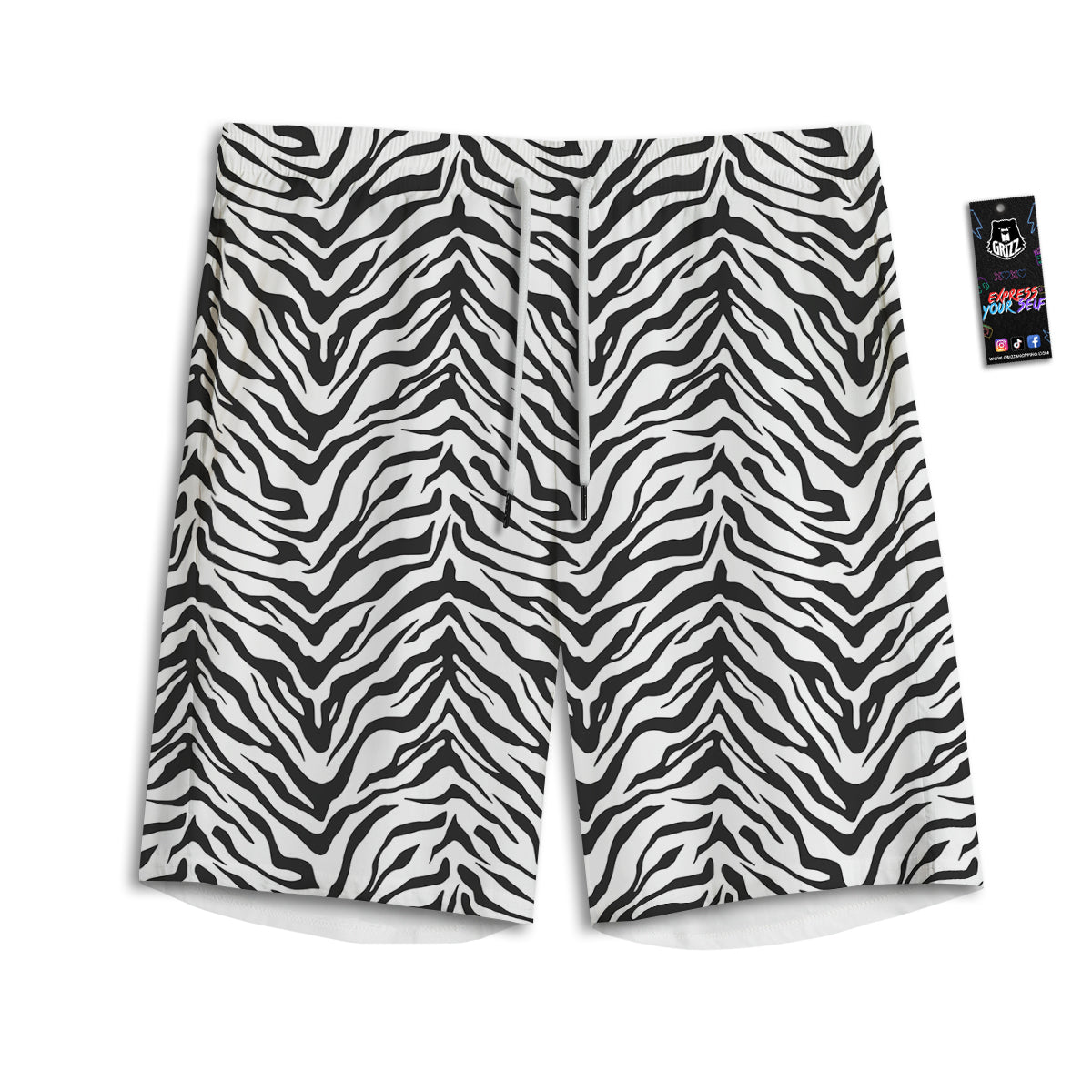 Stripe White Tiger Print Pattern Men's Athletic Shorts