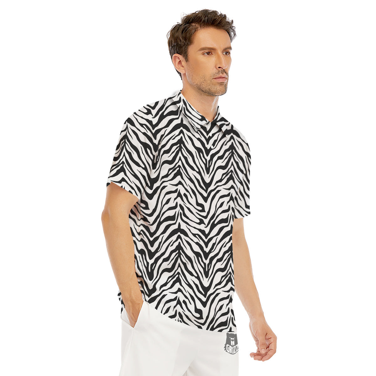Stripe White Tiger Print Pattern Men's Golf Shirts-grizzshop