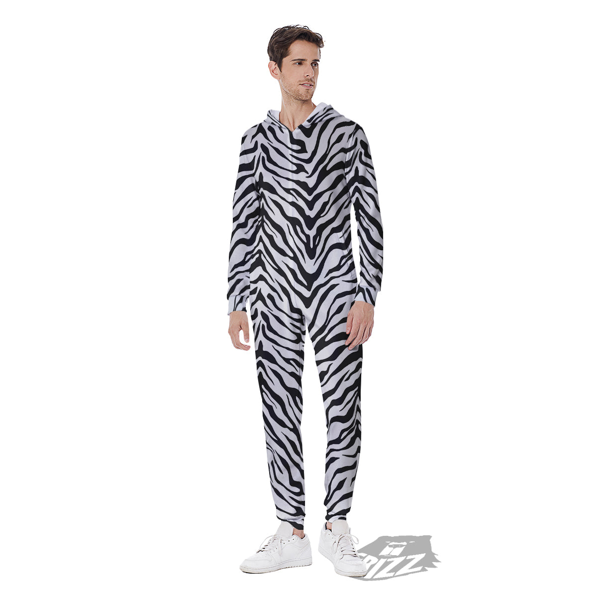 Stripe White Tiger Print Pattern Men's Jumpsuit-grizzshop