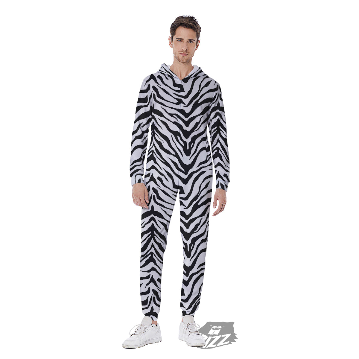 Stripe White Tiger Print Pattern Men's Jumpsuit-grizzshop