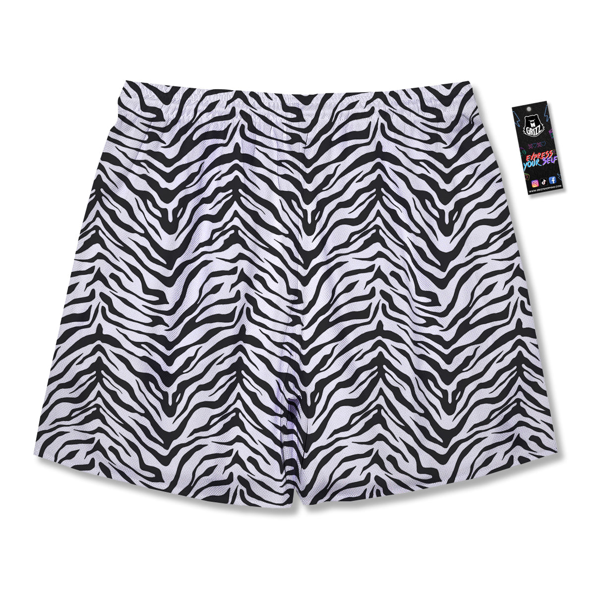 Stripe White Tiger Print Pattern Men's Running Shorts-grizzshop