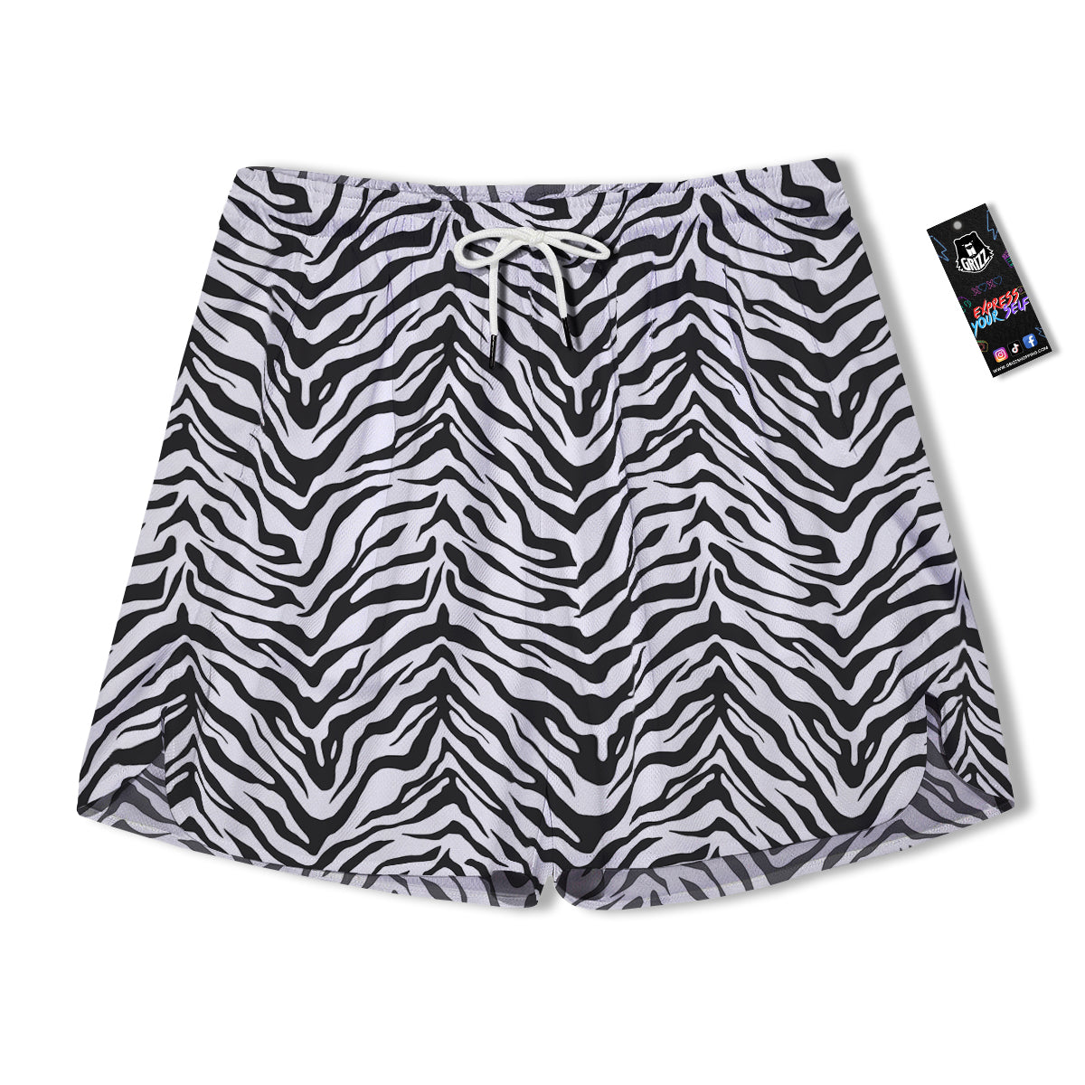 Stripe White Tiger Print Pattern Men's Running Shorts-grizzshop