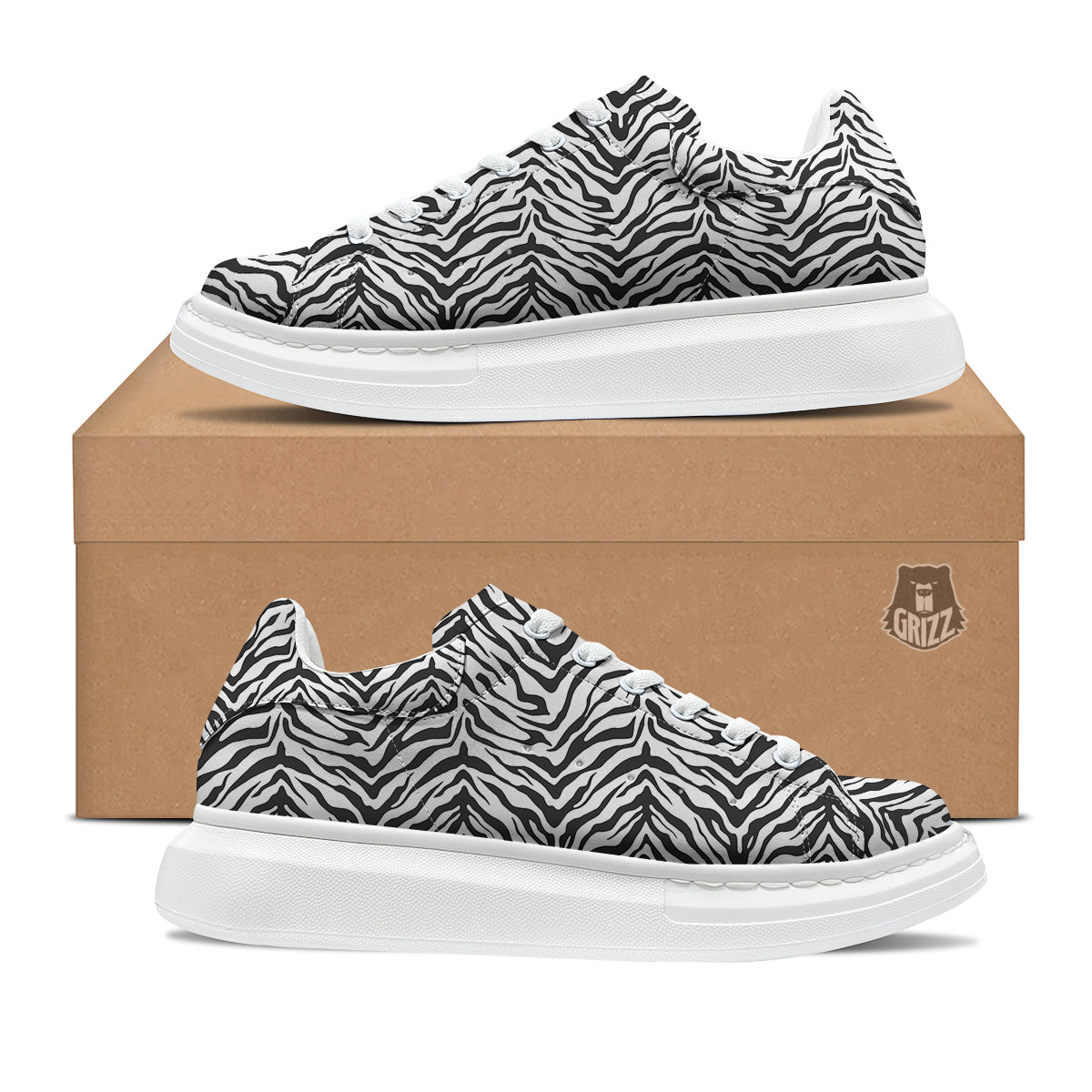 Stripe White Tiger Print Pattern Platform Shoes-grizzshop