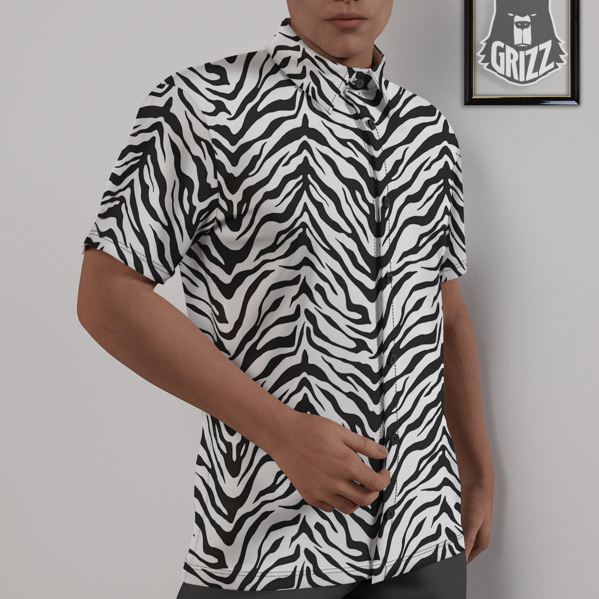Stripe White Tiger Print Pattern Untucked Shirts-grizzshop