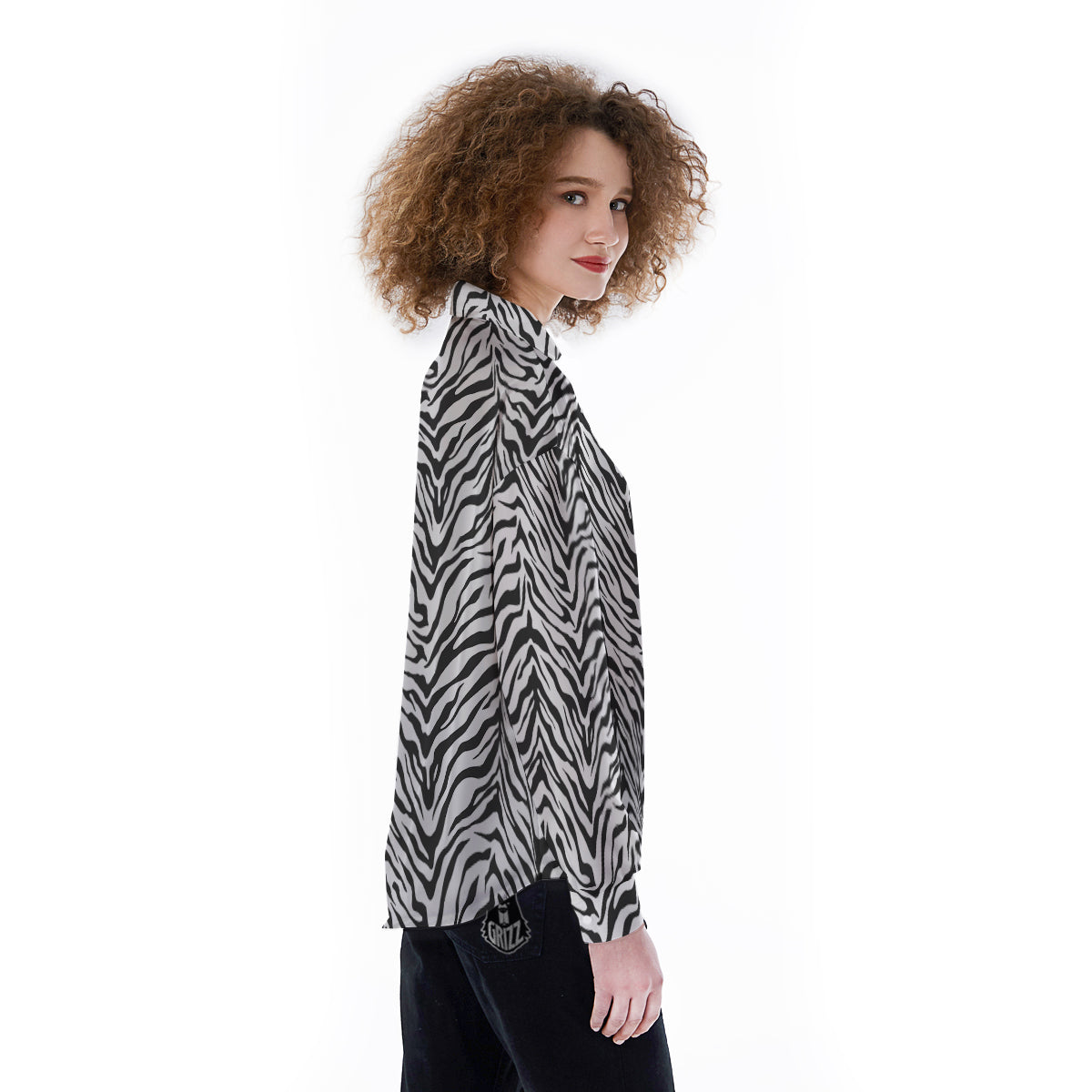 Stripe White Tiger Print Pattern Women's Long Sleeve Shirts-grizzshop