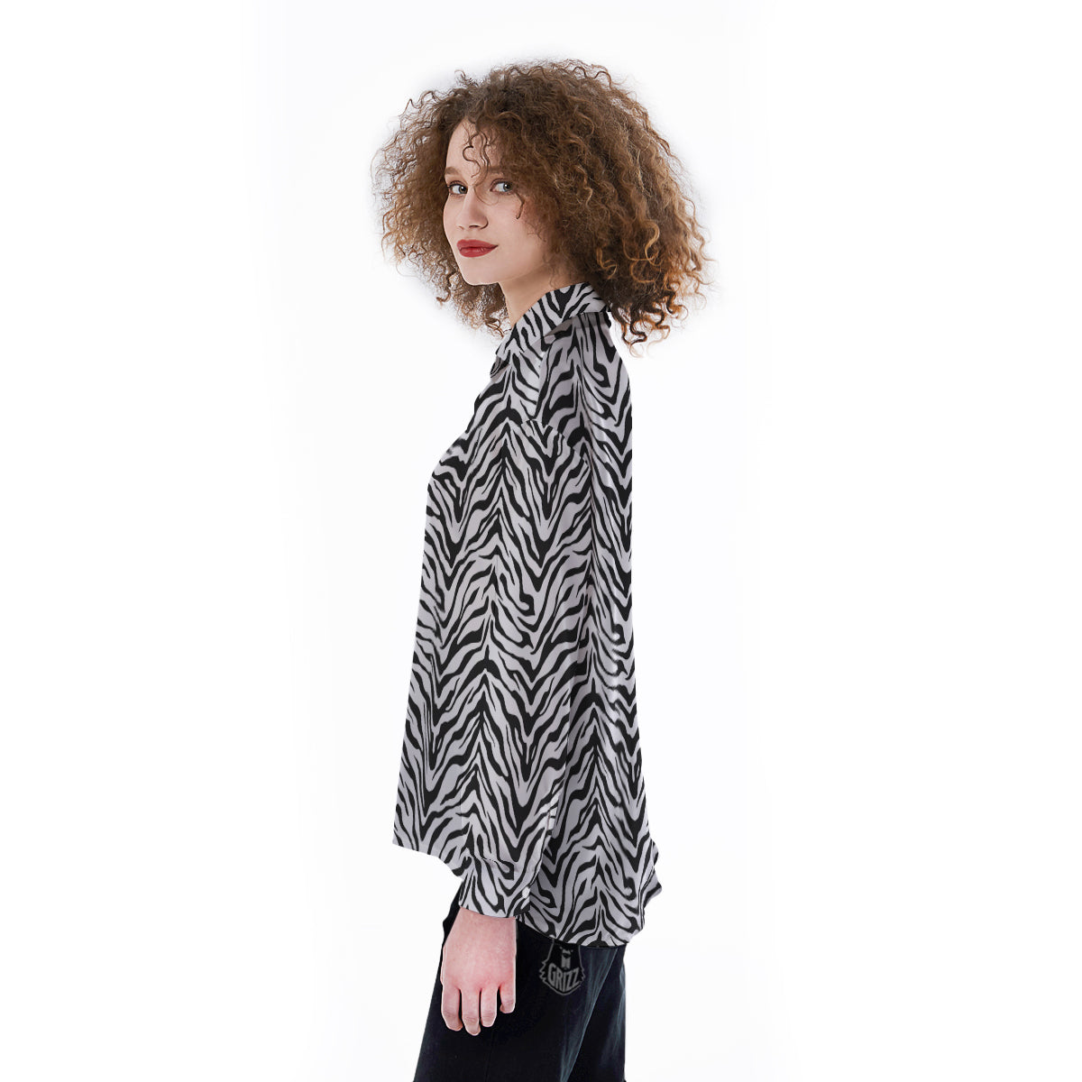 Stripe White Tiger Print Pattern Women's Long Sleeve Shirts-grizzshop