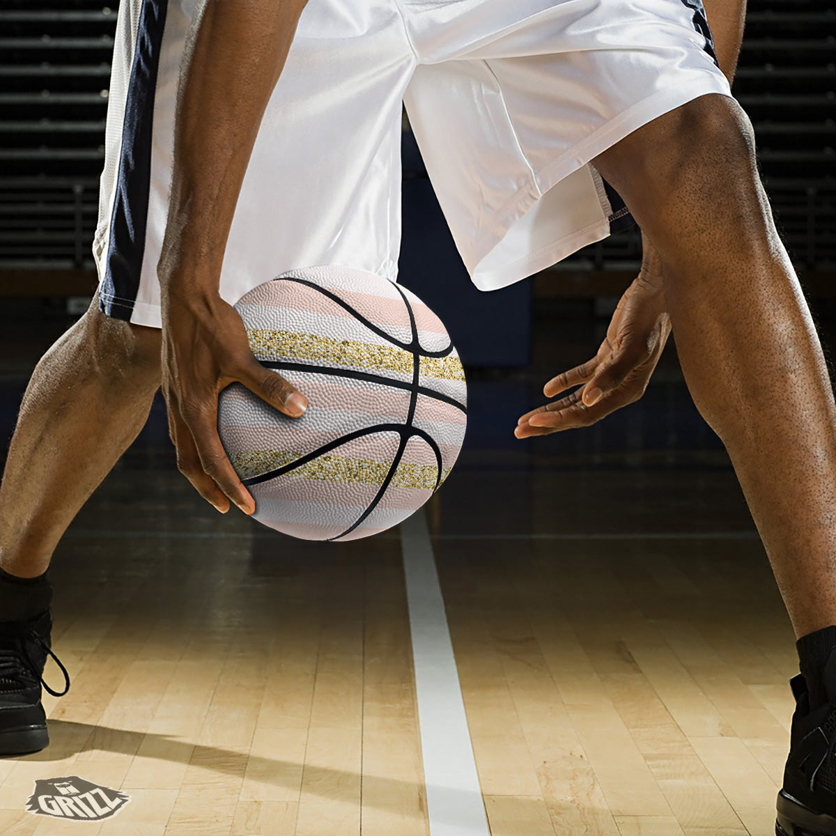 Stripe Glitter Gold Print Pattern Basketball