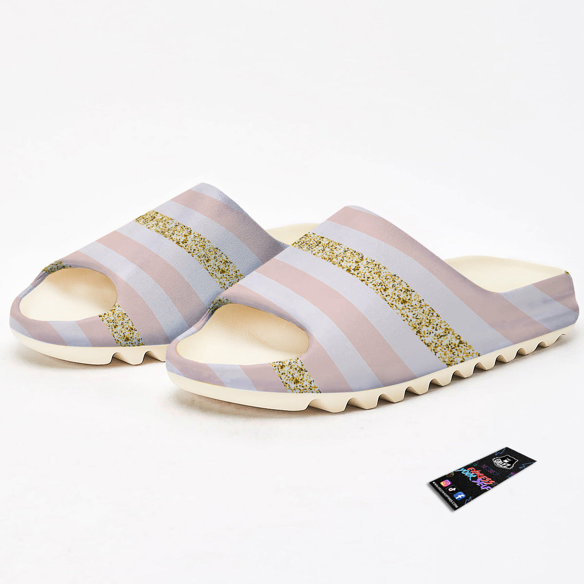 Stripe Glitter Gold Print Pattern Sandals-grizzshop