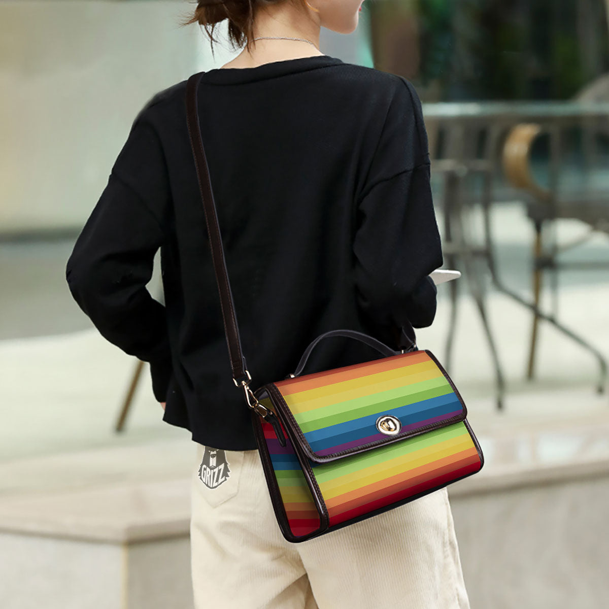 Stripe Rainbow Print Pattern Women's Satchel Bag