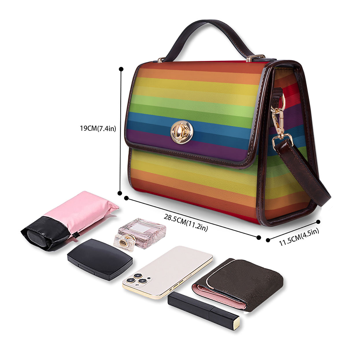 Stripe Rainbow Print Pattern Women's Satchel Bag