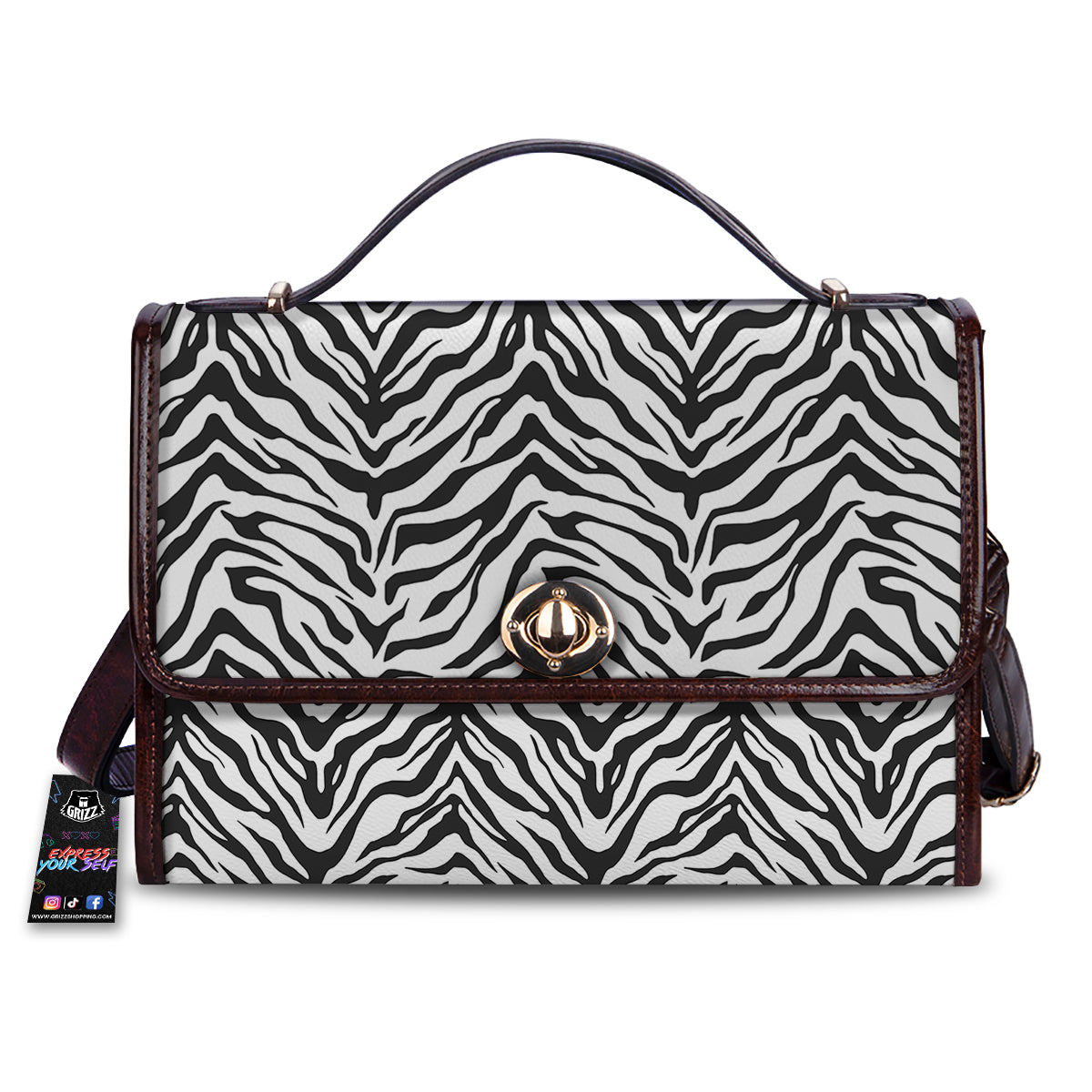 Stripe White Tiger Print Pattern Women's Satchel Bag